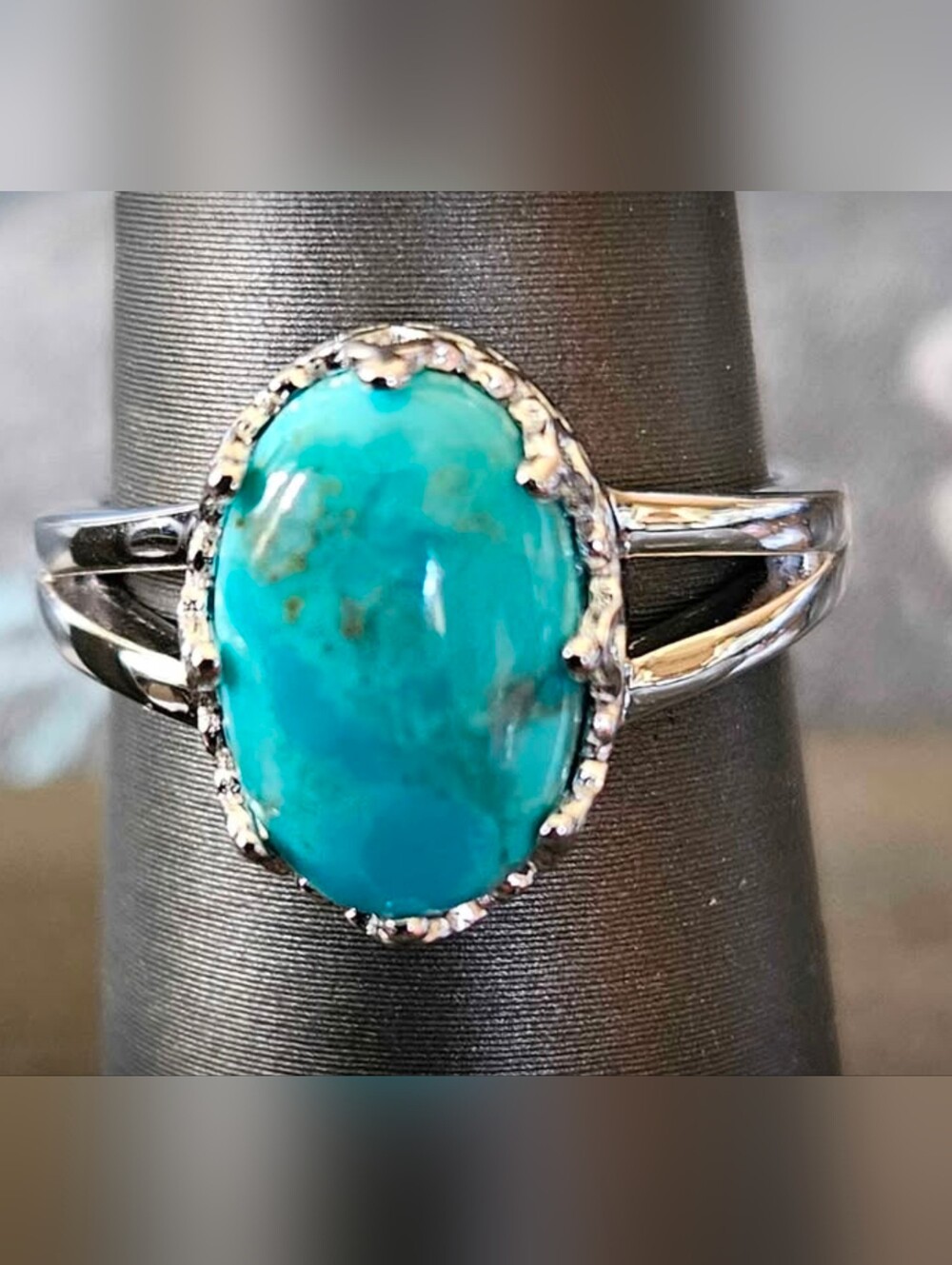 Oval Blue Turquoise in Platinum Over Sterling Silver Ring